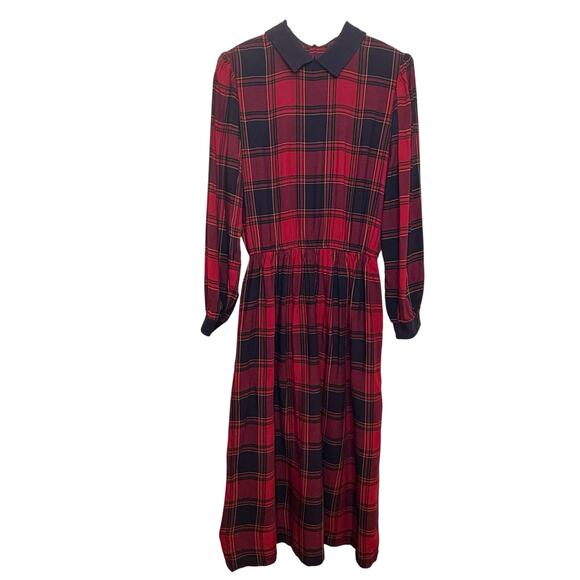 Lanz Original Dresses & Skirts - Vtg Lanz Originals Red Tartan Plaid Collared Back Buttons Rayon Size 12 USA Made